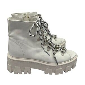 MOUSSY Lace Up Chunky Ankle Boots Women’s Size 7 White Open Toe Platform